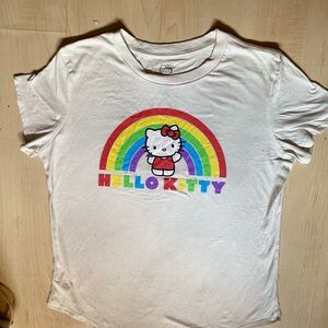 Hello Kitty White Tee with Rainbow Design